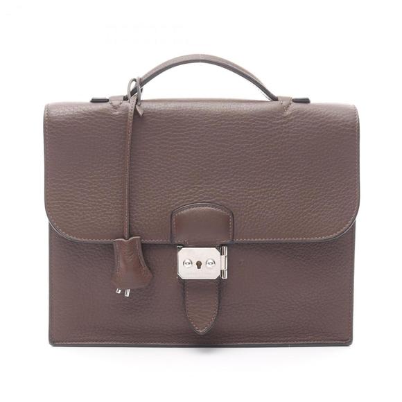 Hermes Hermès Sac A Depeche 27 Leather Business Bag, Fjord, Men's, Brown - Picture 1 of 15